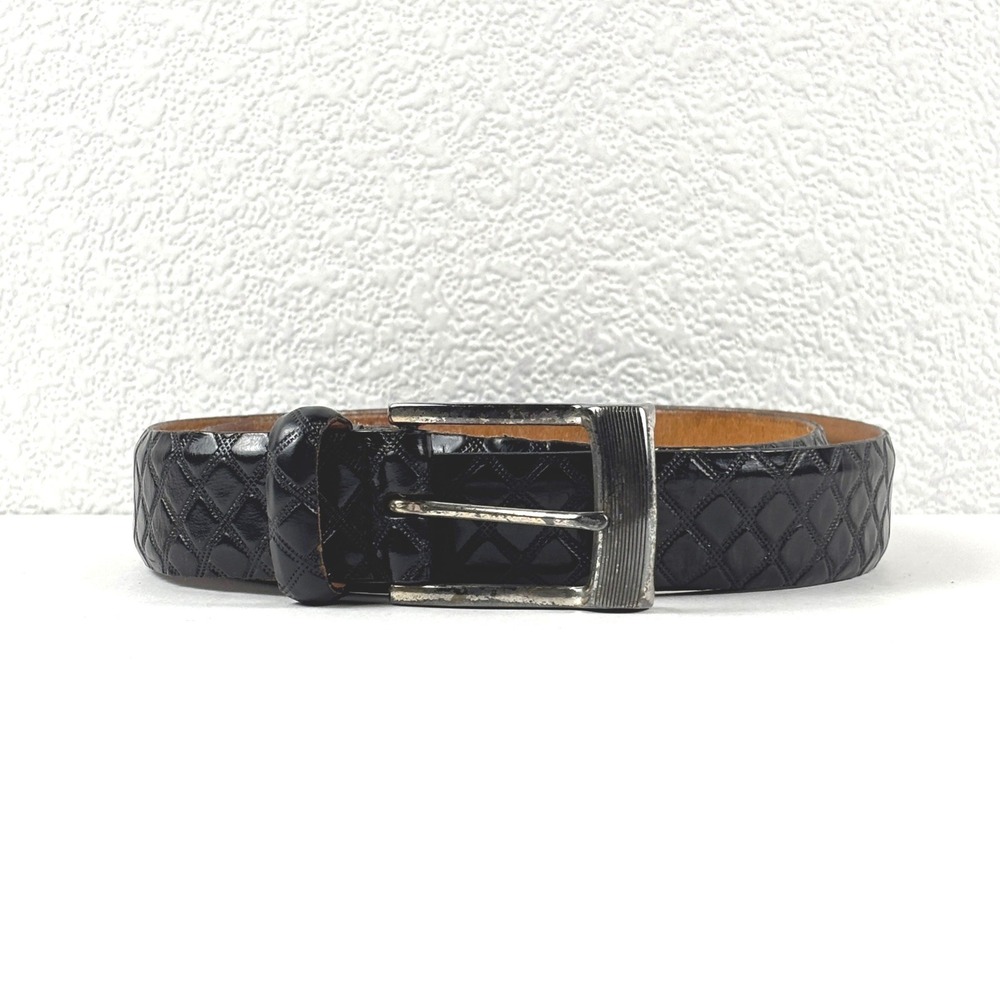 Martin Dingman Belt Mens 36 Black English Kipskin Leather Diamond Textured